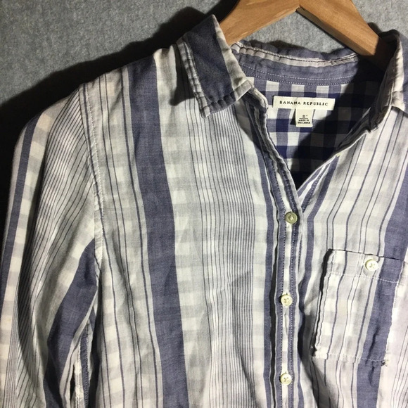 Womens Banana Republic Button Up Shirt Coastal Beachy Striped Boho Casual - Picture 2 of 6